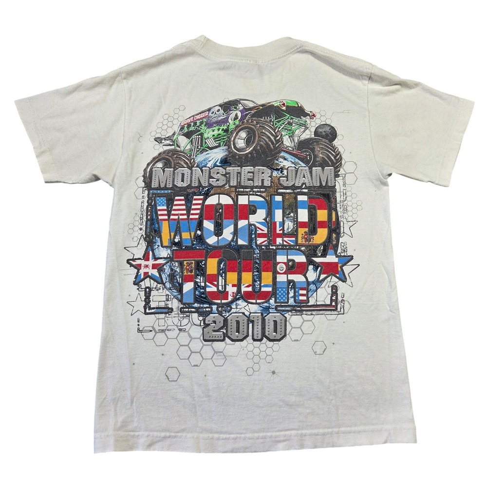 Vintage 2010 Monster Jam World Tour Graphic T-Shirt Mens Small Alstyle White